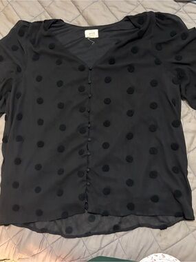 Perch by Blu Pepper Black Polka Dot Button-Front Blouse